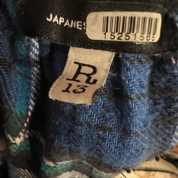 R13 100% Cotton Blue and Green Plaid Midi Skirt kilt - Picture 7 of 9